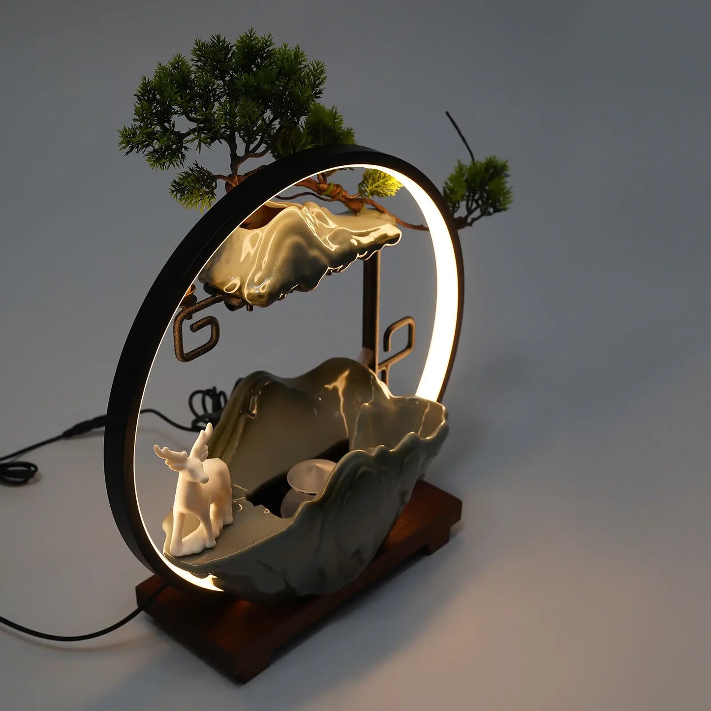 Desktop Water Fountain Indoor Waterfall with Atomizer & LED Table Decor Fountain