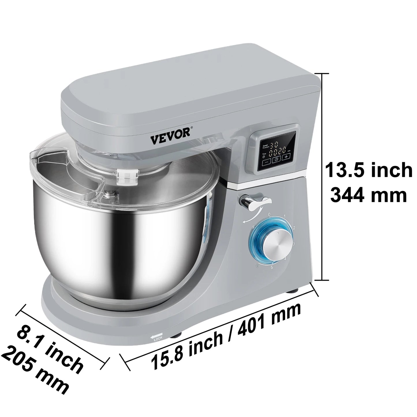 VEVOR 5.5/7L Electric Stand Mixer with 6 Speeds LCD Screen Timing Food Mixer Cream Egg Whisk Dough Kneader with Stainless Steel Bowl