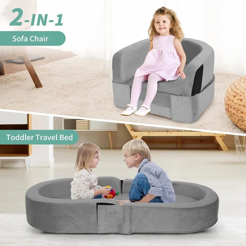 Wanan Toddler Travel Bed Removable and Washable Portable Toddler Portable Bed Foldable Toddler Bed for 18 M- 6yr Old (Gray)
