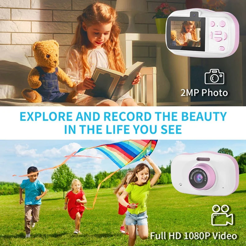 Children's Waterproof Camera 1080P Mini Selfie Digital Toy with 32G Video Camcorder for Kids Birthday Gift Easy to Use