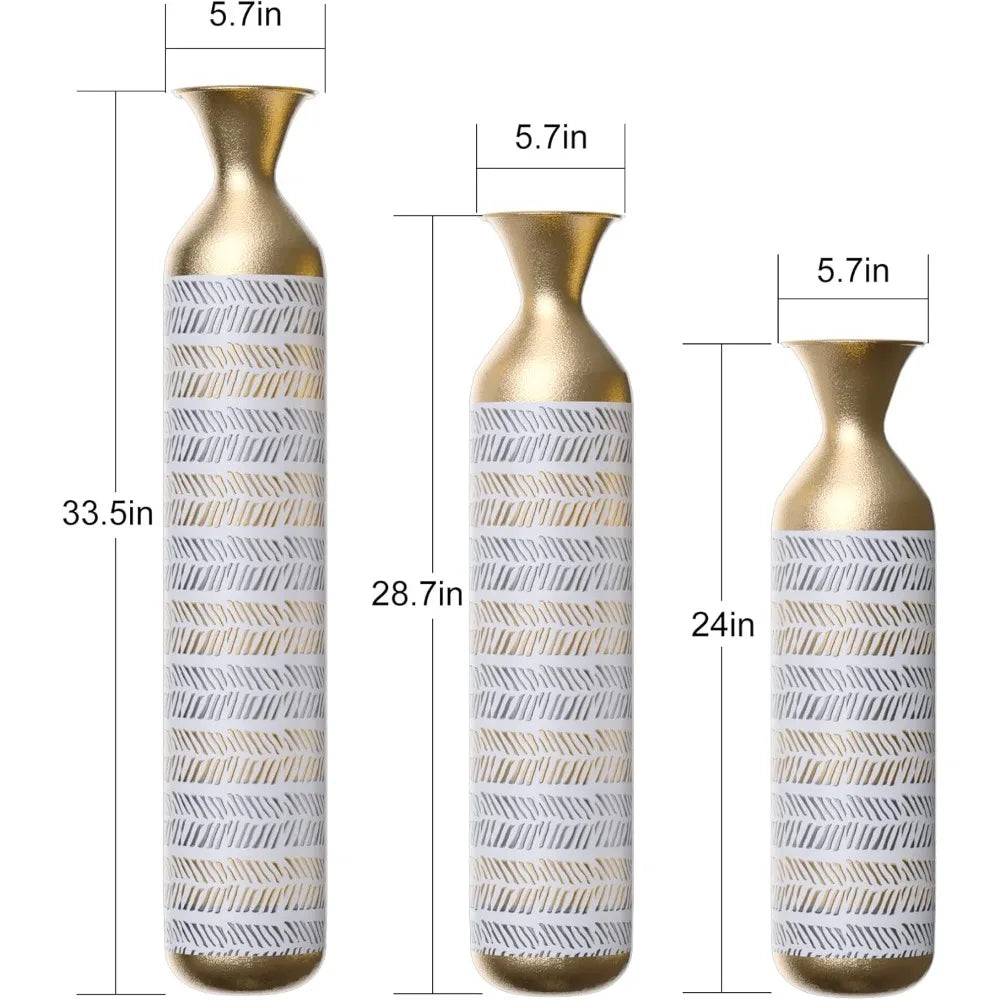 Decorative Vase Set of 3 Oversized Floor Tall Distressed Metallic Glazed Vases