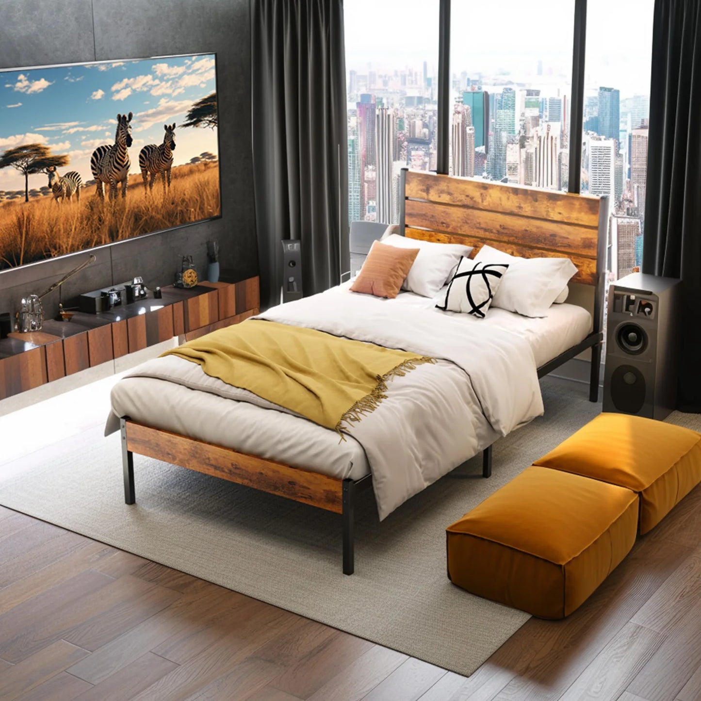 Queen Size Platform Bed Frame With Headboard And Footboard