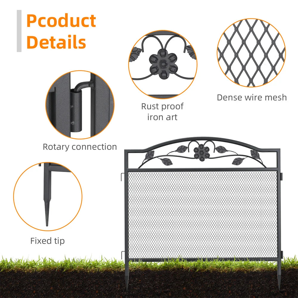 Set of 5 Wrought Iron Dog Fence Panels Pet Barrier Edging Board Rails for Animal Exercise and Safety