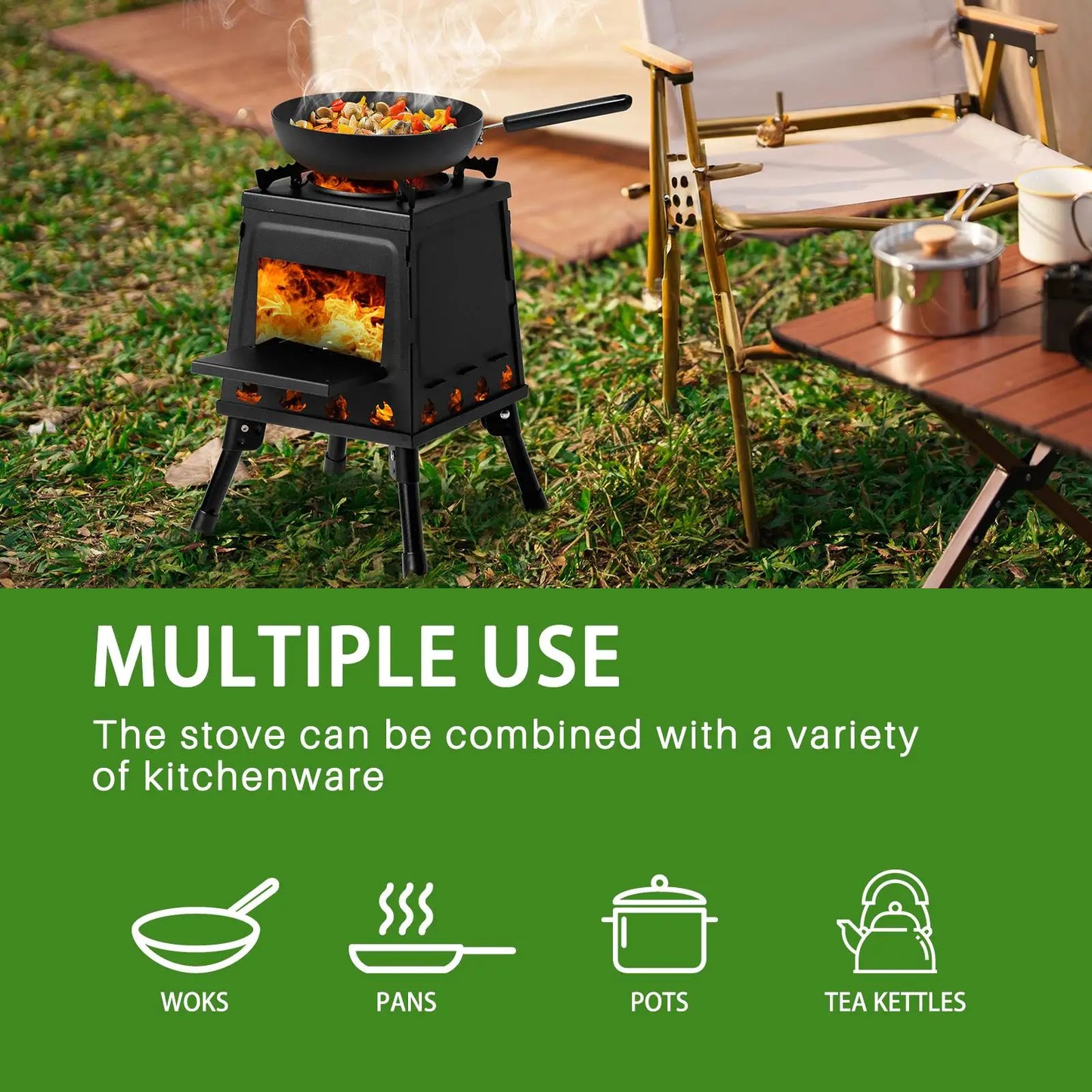 Compact 27x27x34cm Wooden Camping Stove Lightweight Portable Outdoor Cooking Gear