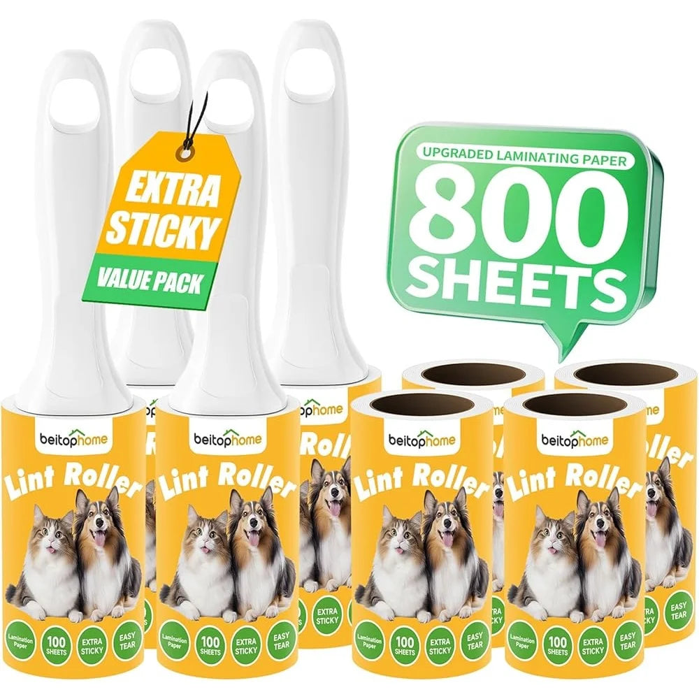 Extra Sticky Lint Roller 800 Sheets Pet Hair Removal Durable 360 Degree Rotating Handle Effective Dust Brush for Furniture and Clothes