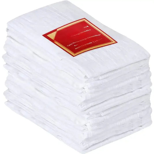 [12 Pack Flour Sack Tea Towels, 28" x 28" Ring Spun Cotton Dish Cloths - Machine Washable - for Cleaning & Drying - White