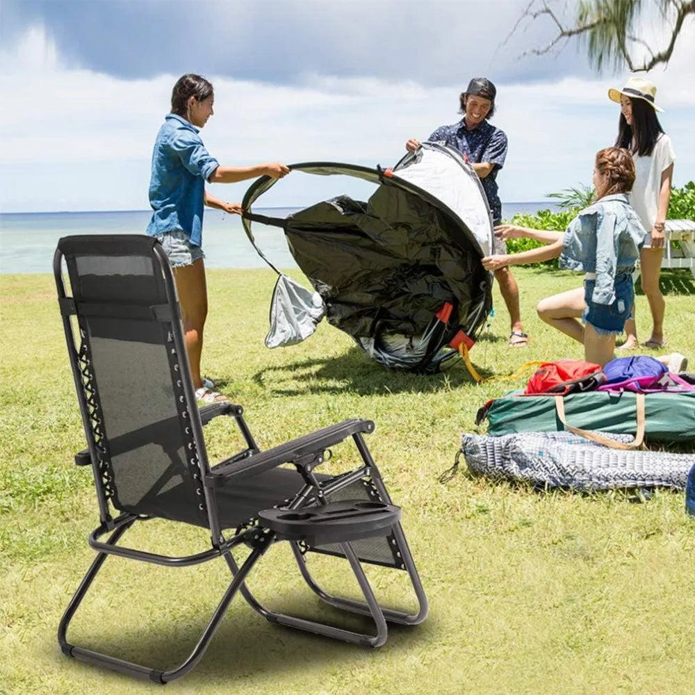 Zero Gravity Lawn Lounge Chairs Set of Two with Pillow and Cup Holder Adjustable Reclining Folding Outdoor Beach Chairs