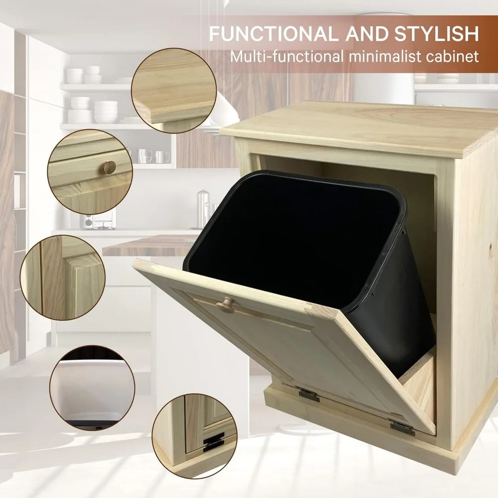 Tilt Out Trash Cabinet - Wooden Pull Out Cabinet, Decorative Trash Bin for Kitchen, Bedroom, & Home Patio, Tilt Out Laundry Ham