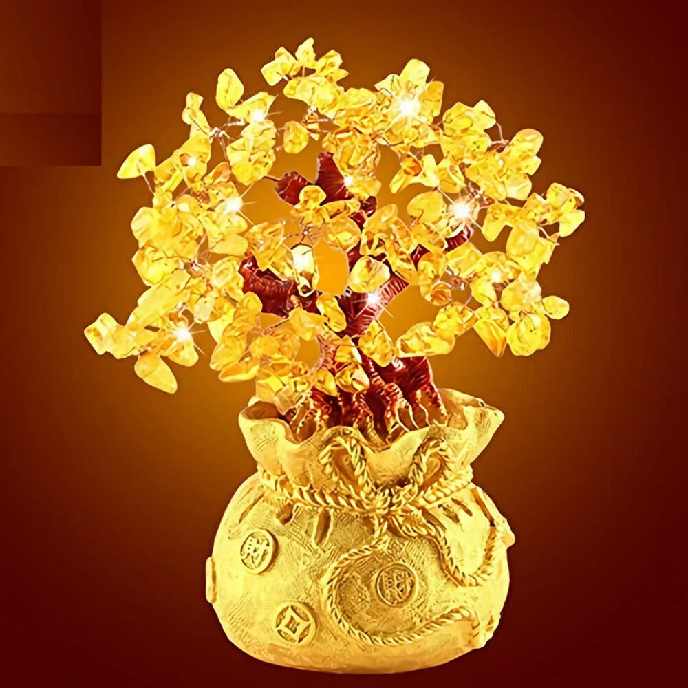Crystal Money Bag Tree Figurine Yellow Lucky Wealth Tree