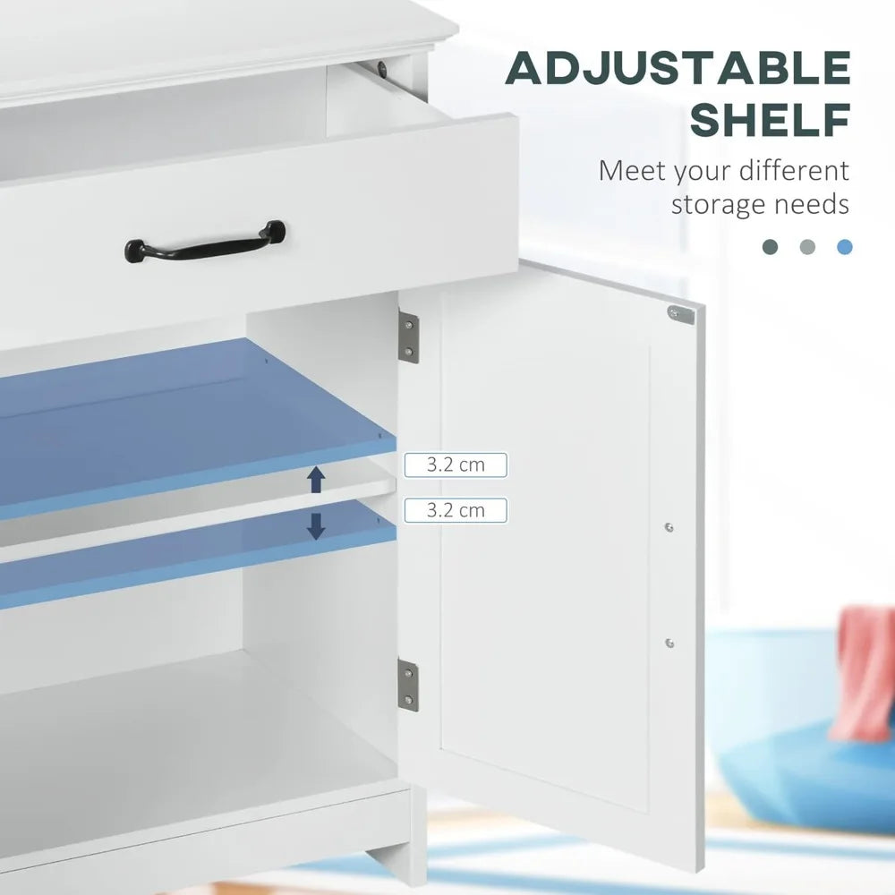 Freestanding Bathroom Cabinet Farmhouse Small Storage Cabinet with Storage Drawer 2 Doors Narrow Floor Cabinet with Adjustable Features
