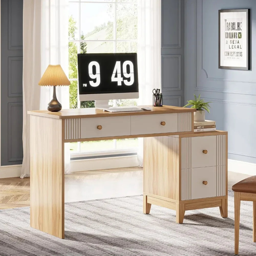 Computer Desk With 4 Drawers 51 Inch Home Office Desk With Storage Modern Wooden Executive Desk Study Writing Table