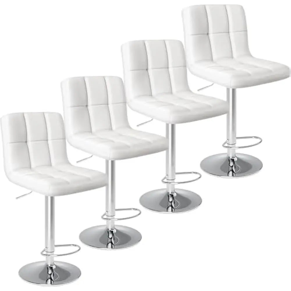 Set Of 4 24 Inch Upholstered Bar Stools PU Leather