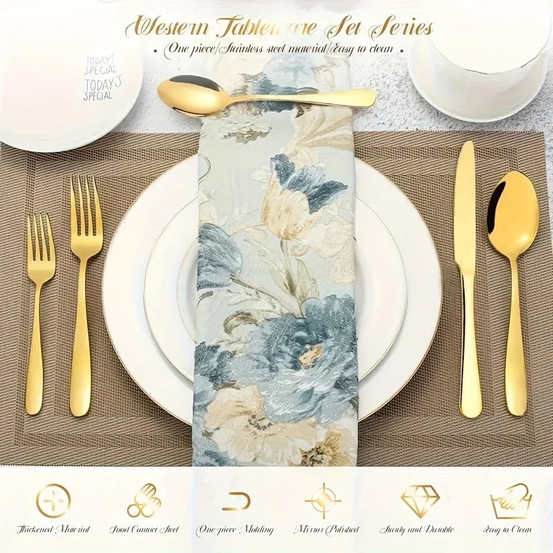 30/60-Piece Luxury Golden Flatware Set Stainless Steel Cutlery