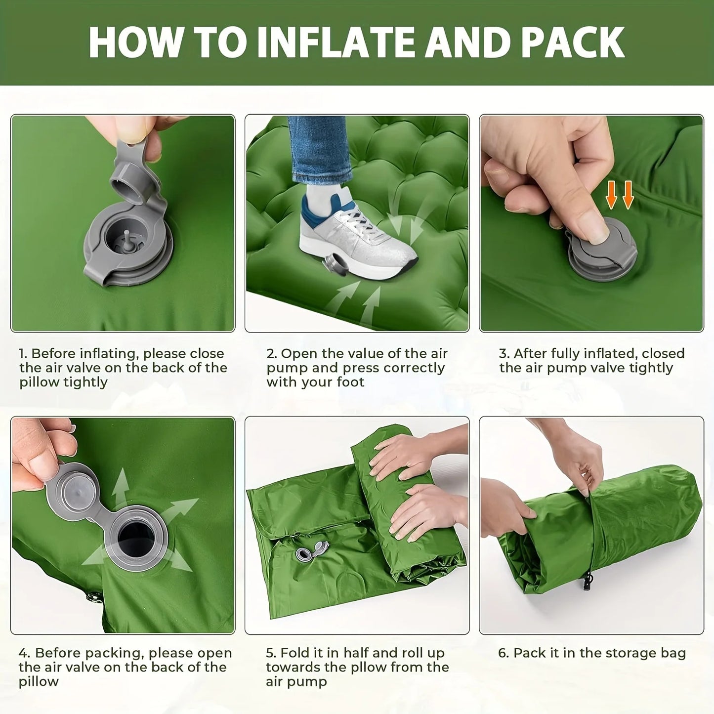 Outdoor Camping Super Thick 4 Inch Inflatable Sleeping Mat with Built In Pillow and Pump for Travel Hiking and Climbing
