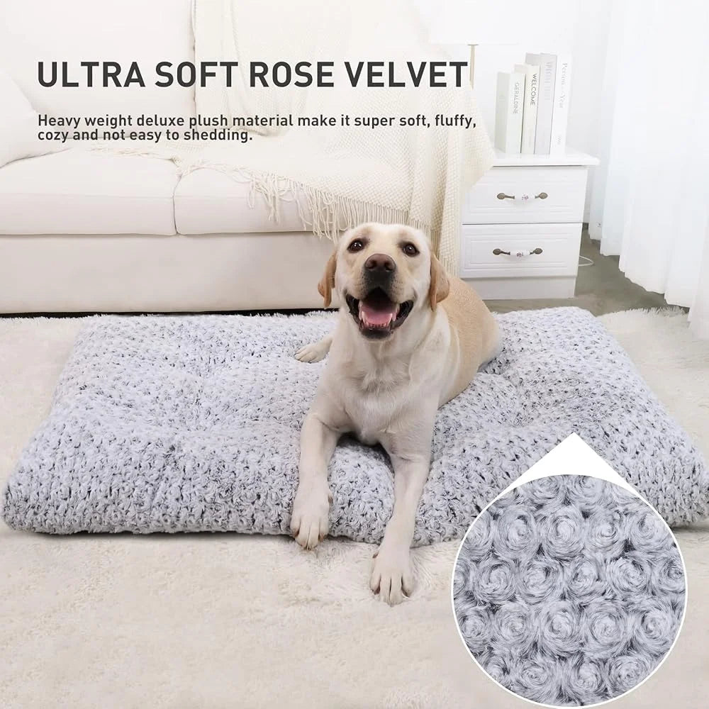 Washable Dog Bed Plush Anti Slip Crate Pad Durable Pet Mat for Large Medium Small Dogs Travel Friendly 35 Inch