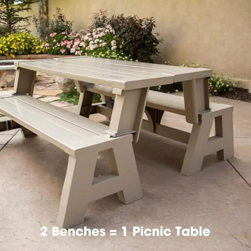 Gen 1 2-in-1 Outdoor Convertible Bench to Picnic Table Space Saving Weather Resistant Patio Furniture for Yard Deck Garden