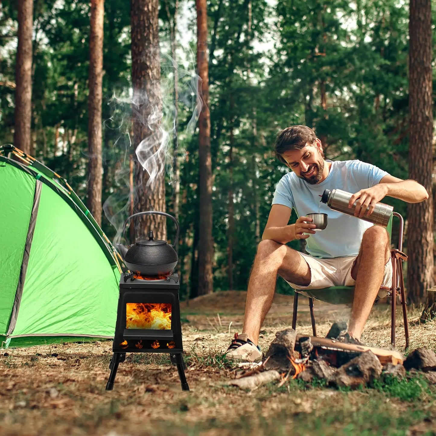 Compact 27x27x34cm Wooden Camping Stove Lightweight Portable Outdoor Cooking Gear