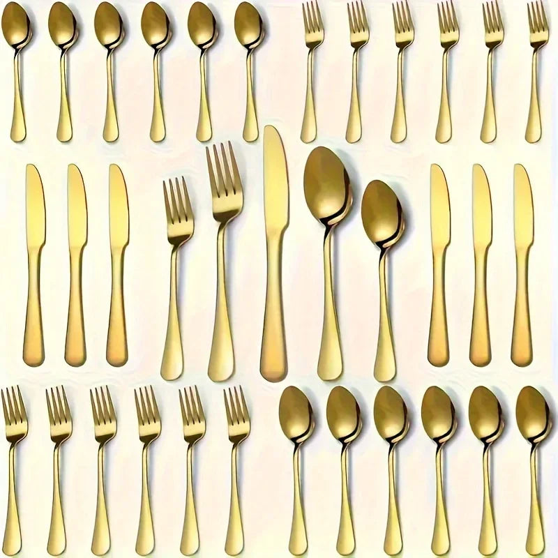 30/60-Piece Luxury Golden Flatware Set Stainless Steel Cutlery