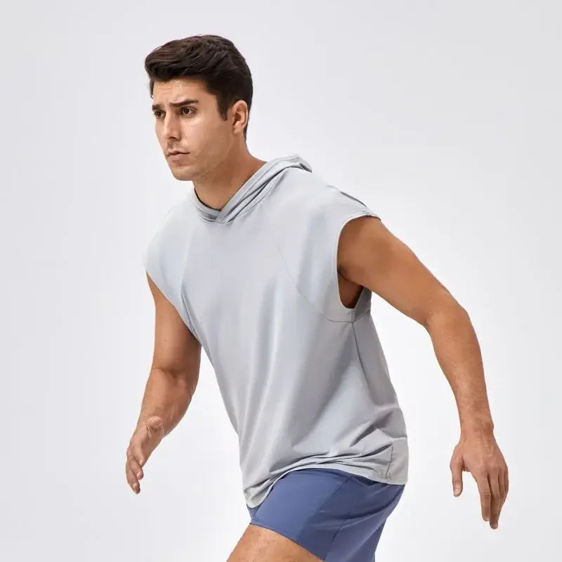Men's Activewear Tank Tops Wide Shoulder Loose Quick Drying Hooded Fitness Vest Sportswear