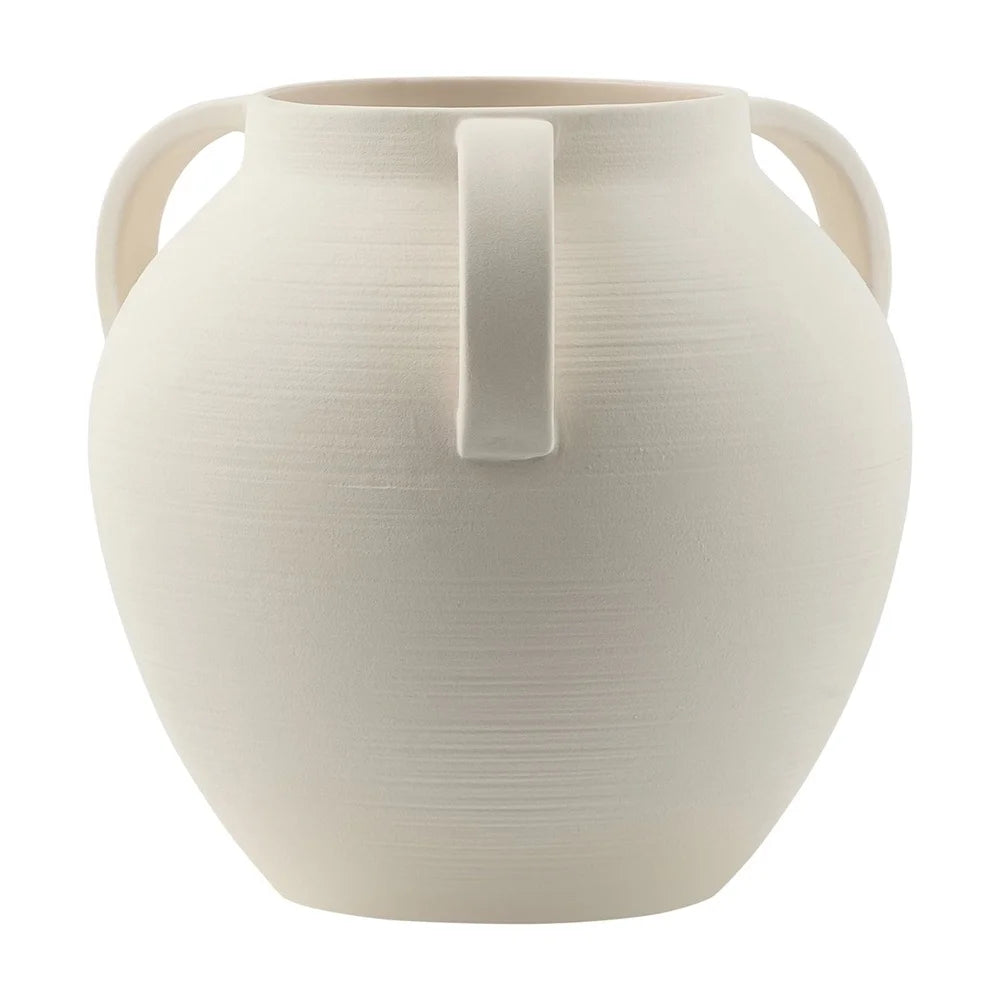 Matte Textured Ceramic Stoneware Vase with Handles Tapered Design Wide Opening Decorative Home Accent