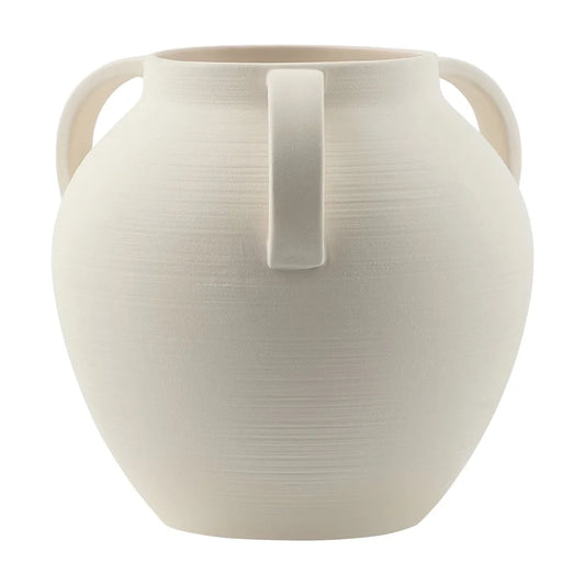 Matte Textured Ceramic Stoneware Vase with Handles Tapered Design Wide Opening Decorative Home Accent