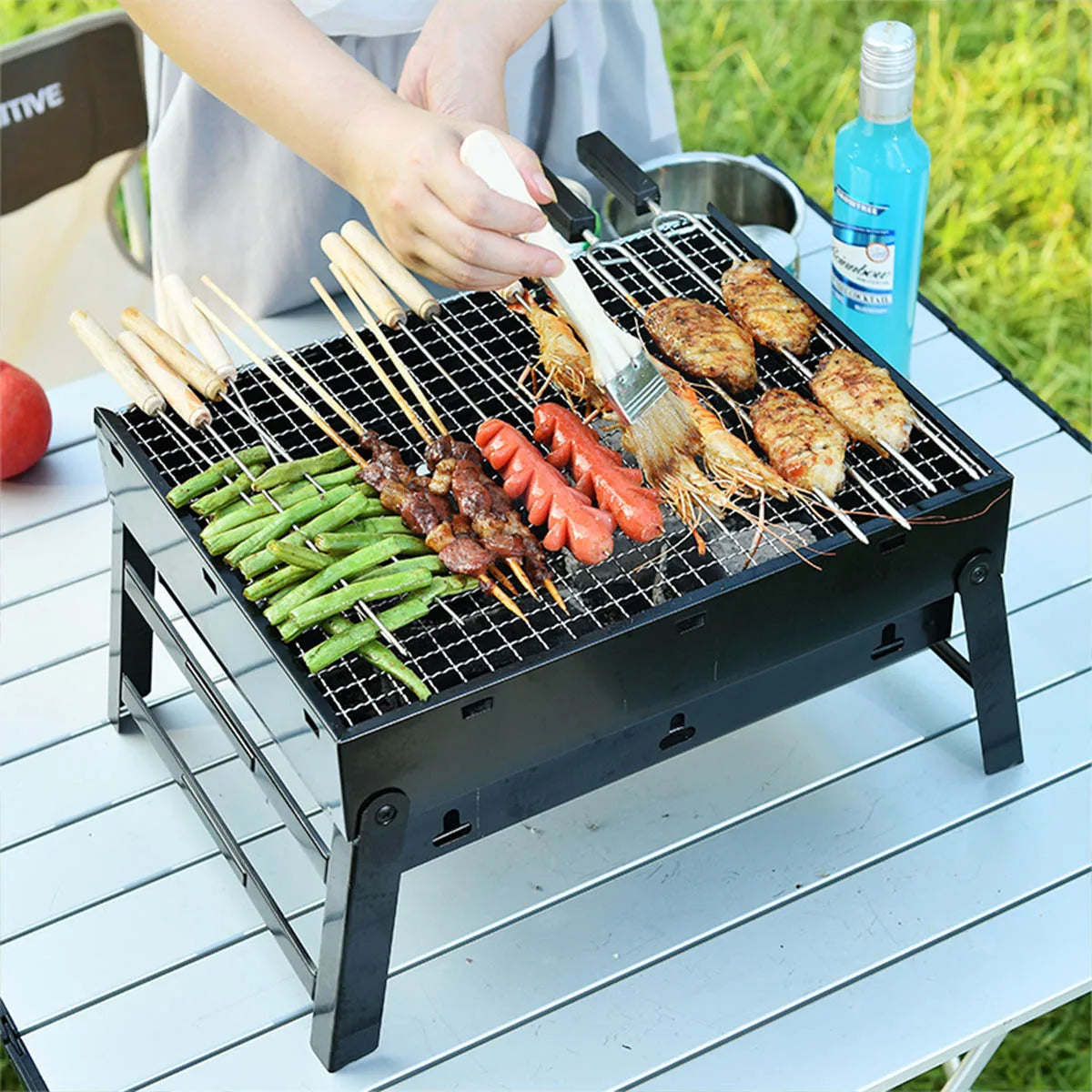 Portable Charcoal BBQ Grill Stainless Steel Mini Tool Kit