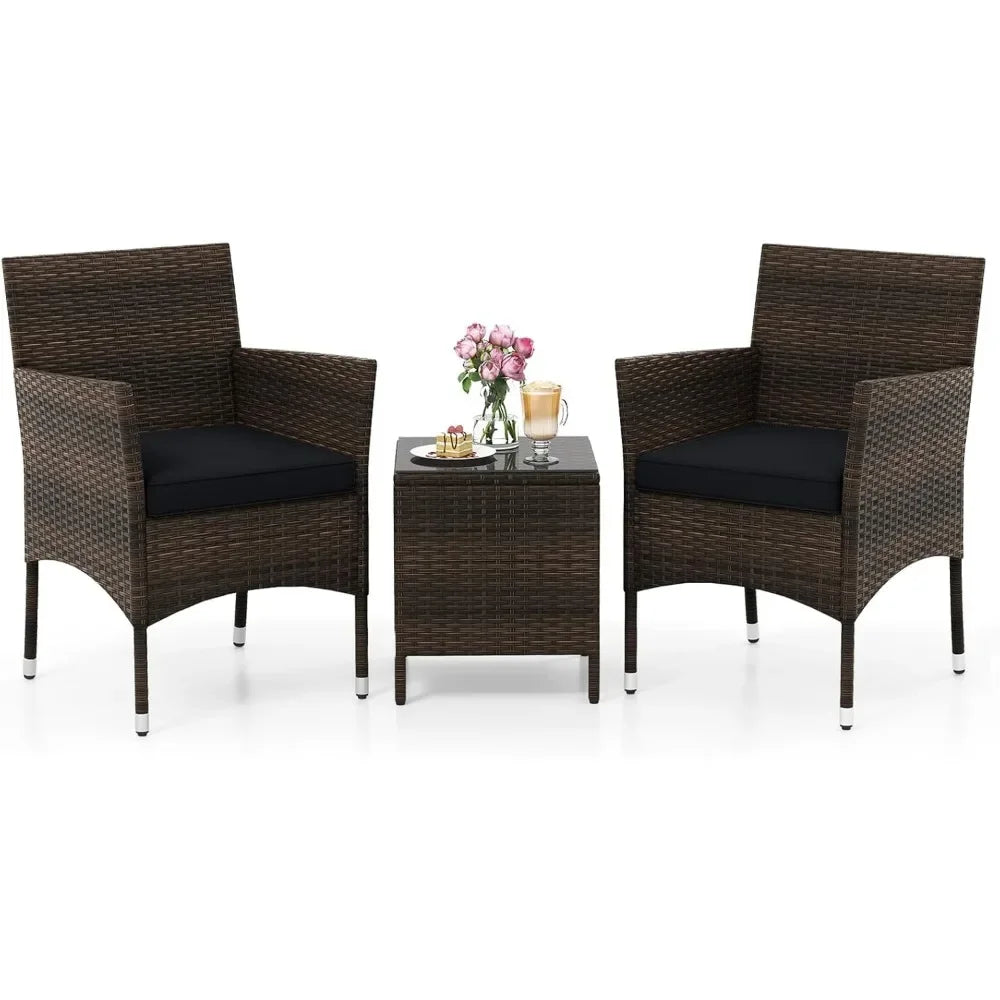 Three Piece Patio Set Outdoor Wicker Chairs With Glass Table
