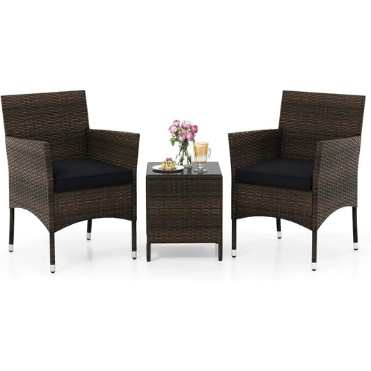 Three Piece Patio Set Outdoor Wicker Chairs With Glass Table
