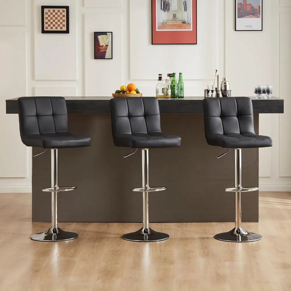 Set Of 4 24 Inch Upholstered Bar Stools PU Leather