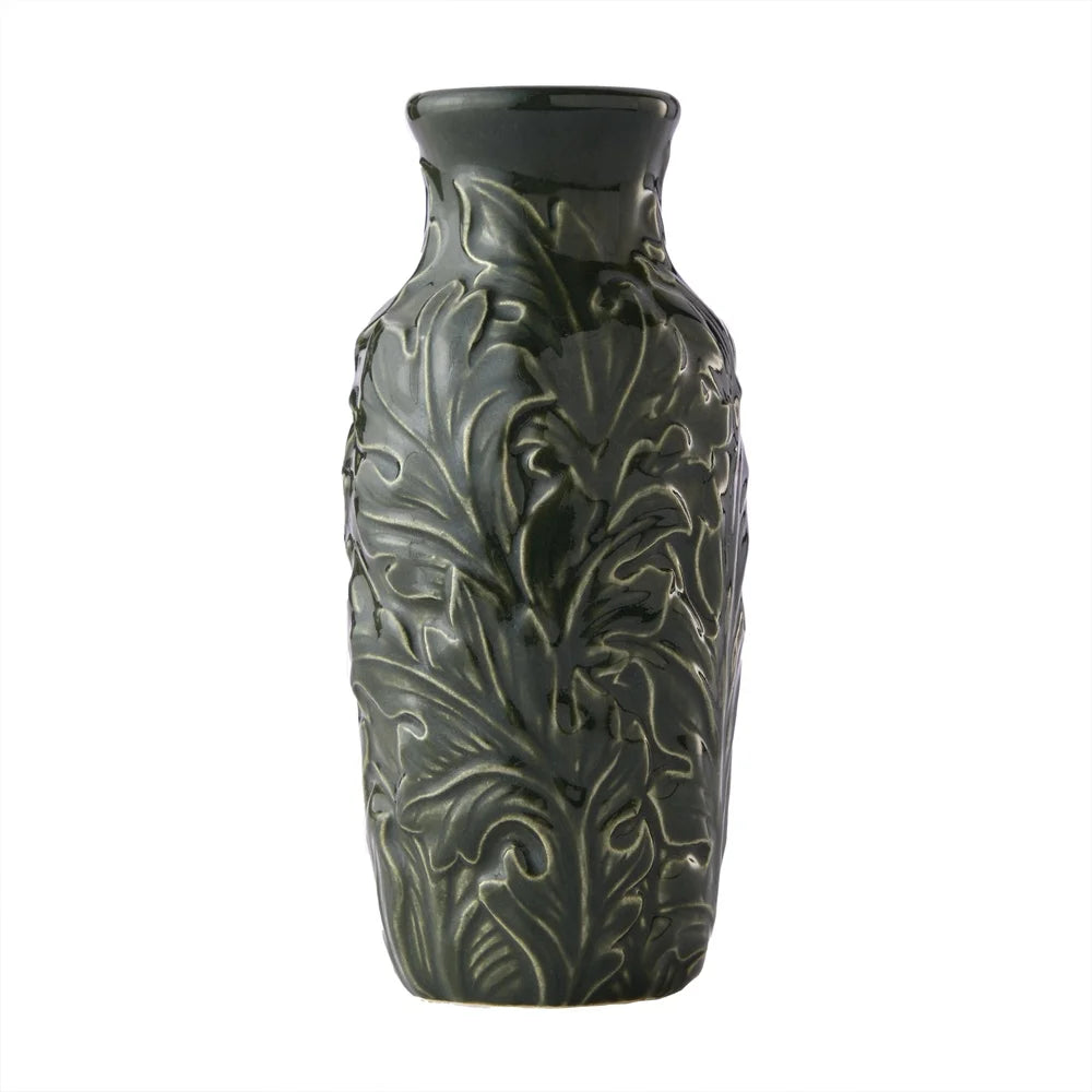 Vern Yip London Floral Glazed Ceramic Vase Decorative Flower Holder Sculpted Leaf Design Home Accent Gift Collection