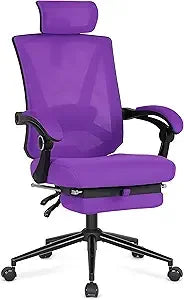 Ergonomic Office Chair with Footrest Adjustable Lumbar Support High Back Computer Chair Ivory White