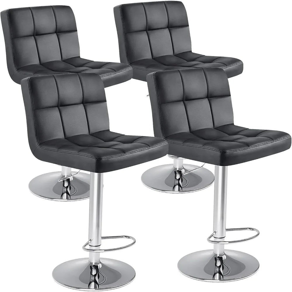Set Of 4 24 Inch Upholstered Bar Stools PU Leather