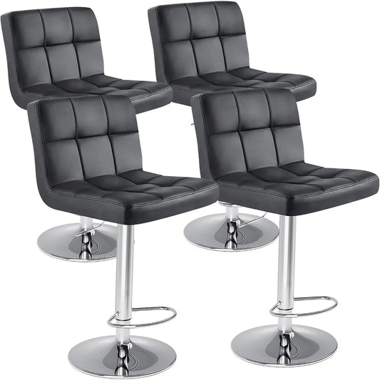 Set Of 4 24 Inch Upholstered Bar Stools PU Leather