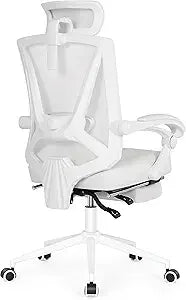 Ergonomic Office Chair with Footrest Adjustable Lumbar Support High Back Computer Chair Ivory White