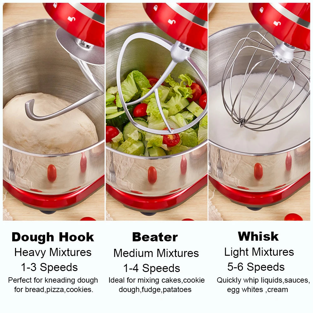 BioloMix Kitchen Food Stand Mixer Blender Quiet Motor Cream Egg Whisk Whip Dough Kneader 6 Speed 1200 Watt 6 Liter DC