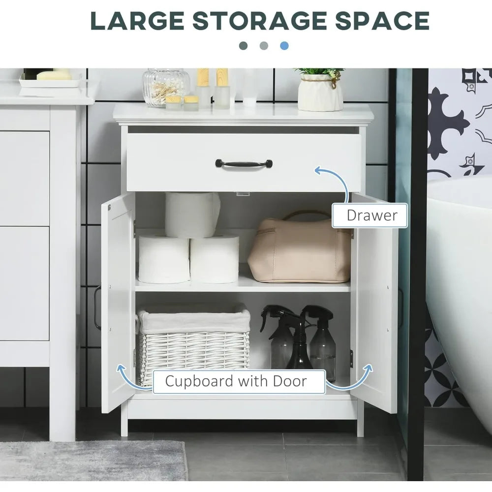 Freestanding Bathroom Cabinet Farmhouse Small Storage Cabinet with Storage Drawer 2 Doors Narrow Floor Cabinet with Adjustable Features