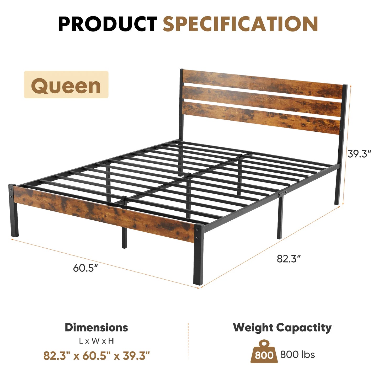 Queen Size Platform Bed Frame With Headboard And Footboard