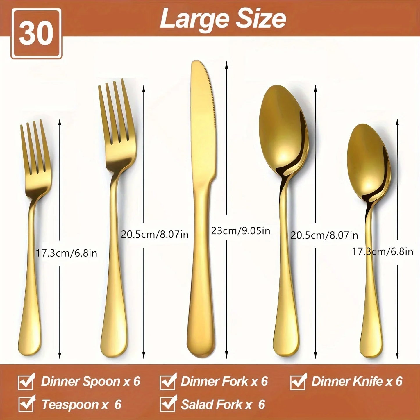 30/60-Piece Luxury Golden Flatware Set Stainless Steel Cutlery
