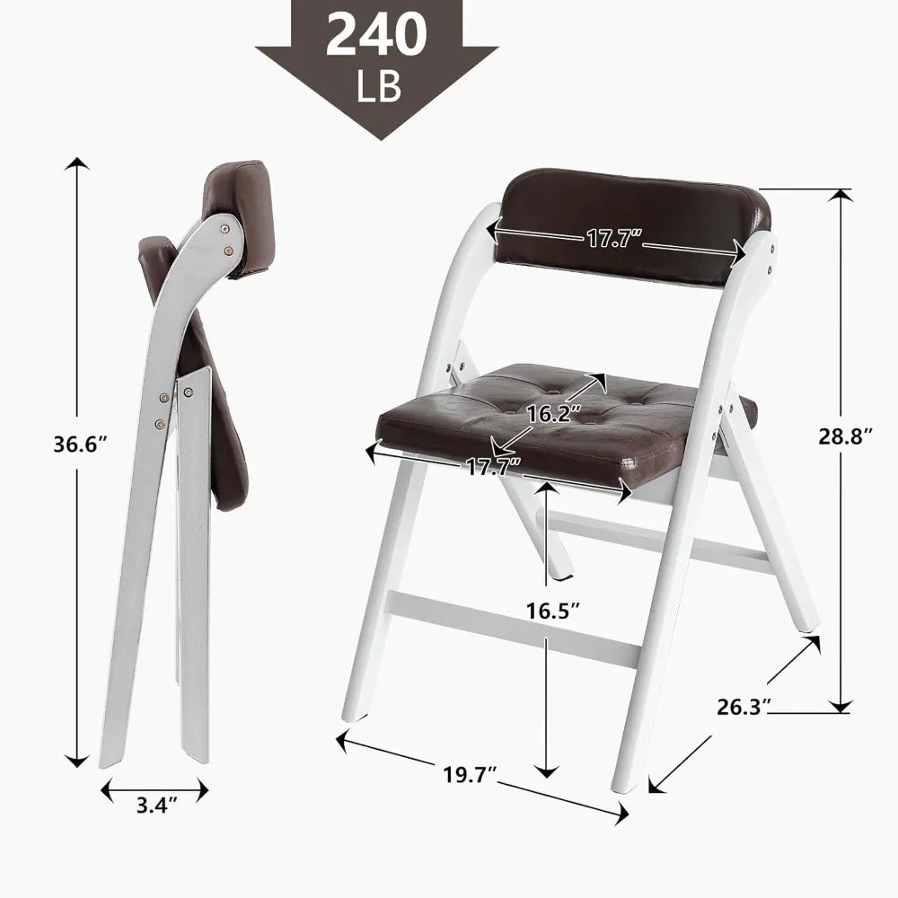 Wooden Folding Chairs Set of 2, Folding Chairs with Padded Seats, 31" Stackable Folding Dining Chairs, Folding Extra Chair for B
