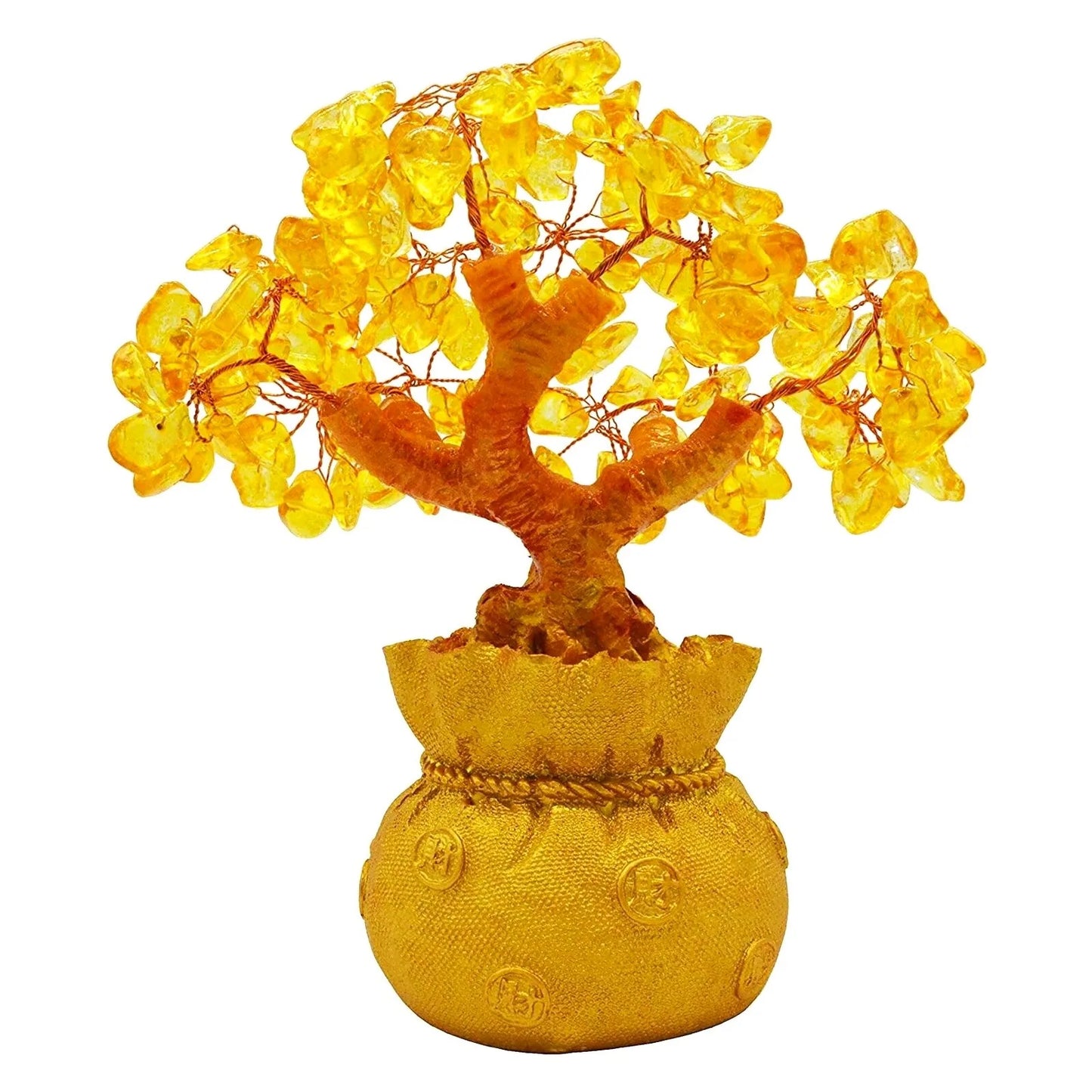 Crystal Money Bag Tree Figurine Yellow Lucky Wealth Tree