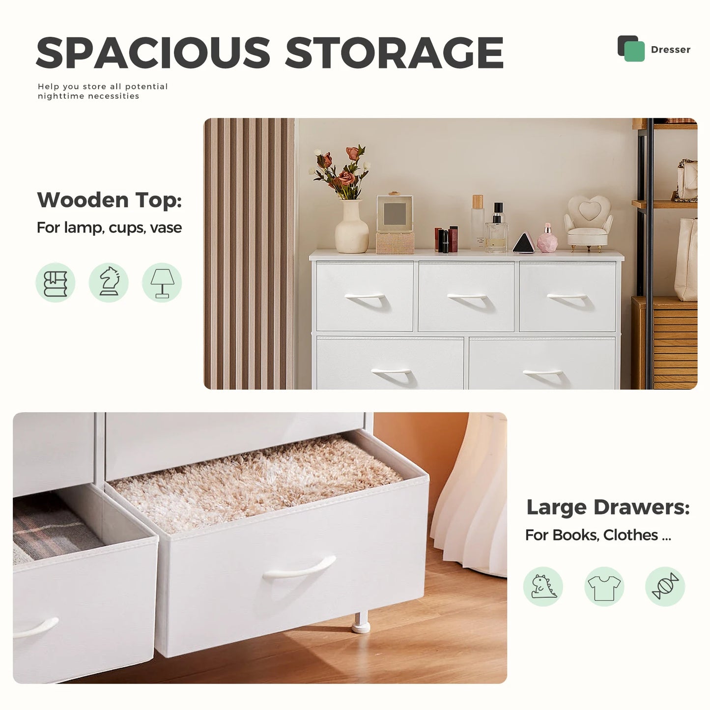 JHK Wardrobe For Bedroom With White Fabric Drawers