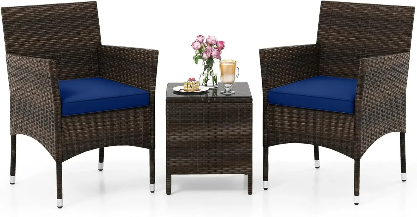Three Piece Patio Set Outdoor Wicker Chairs With Glass Table