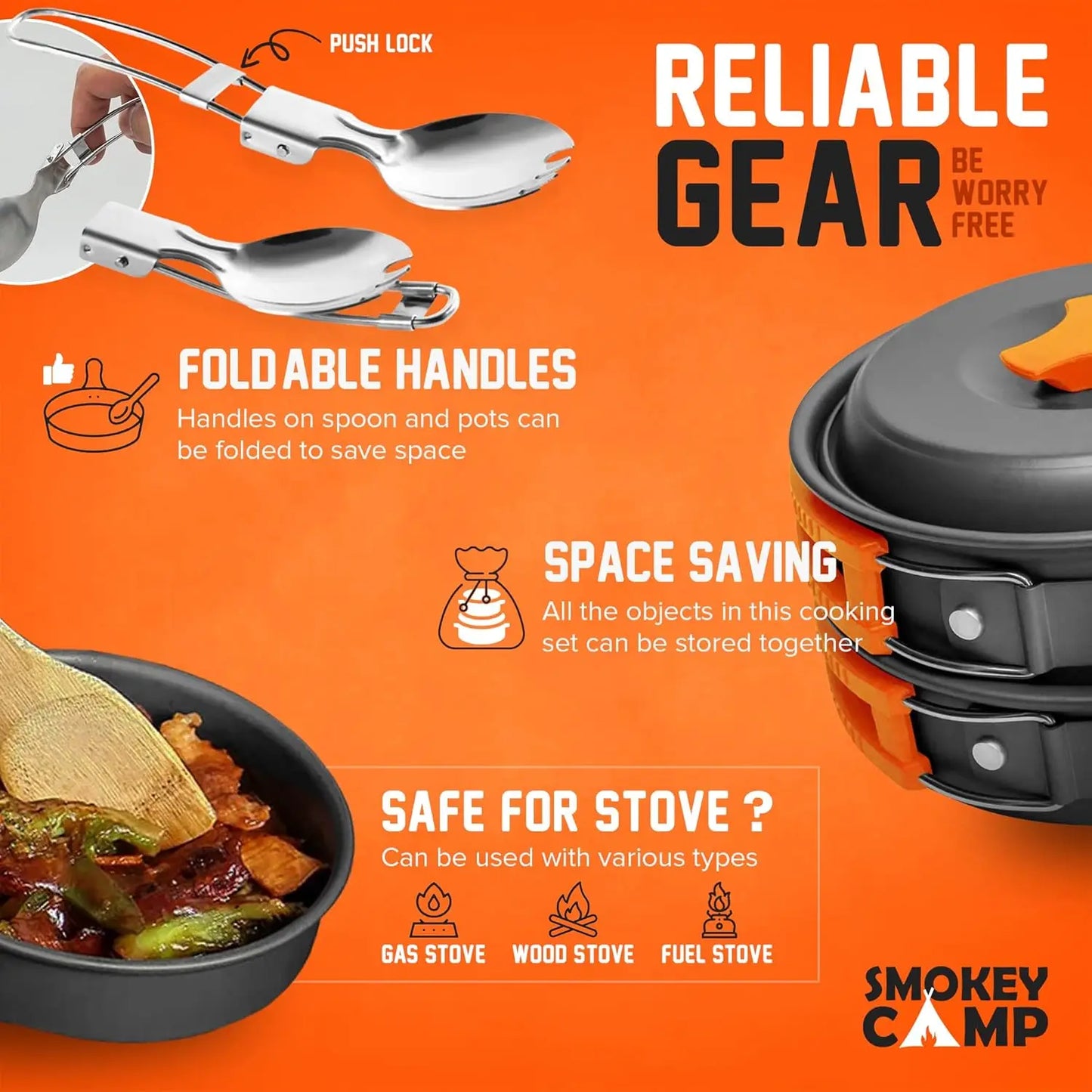 Backpacking Camping Mess Kit With Stove All In One Nonstick