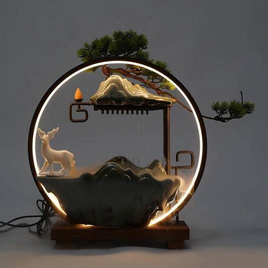 Desktop Water Fountain Indoor Waterfall with Atomizer & LED Table Decor Fountain