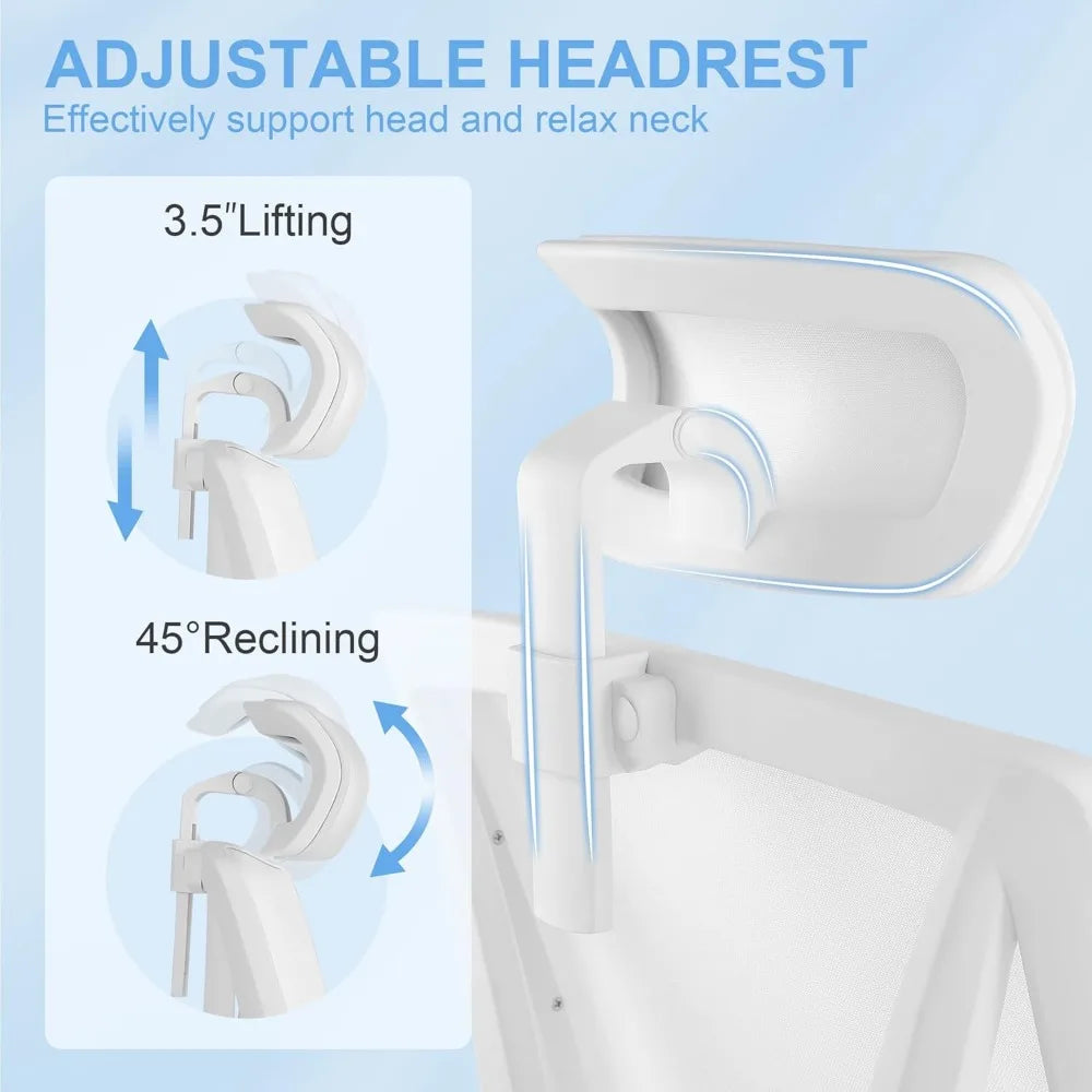 Ergonomic Office Chair with Footrest Adjustable Lumbar Support High Back Computer Chair Ivory White
