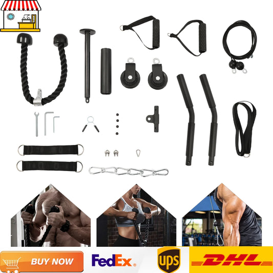 Family Gym Fitness Equipment with Handle and Adjustable Length Cable for Biceps Curl and Triceps Pull Down