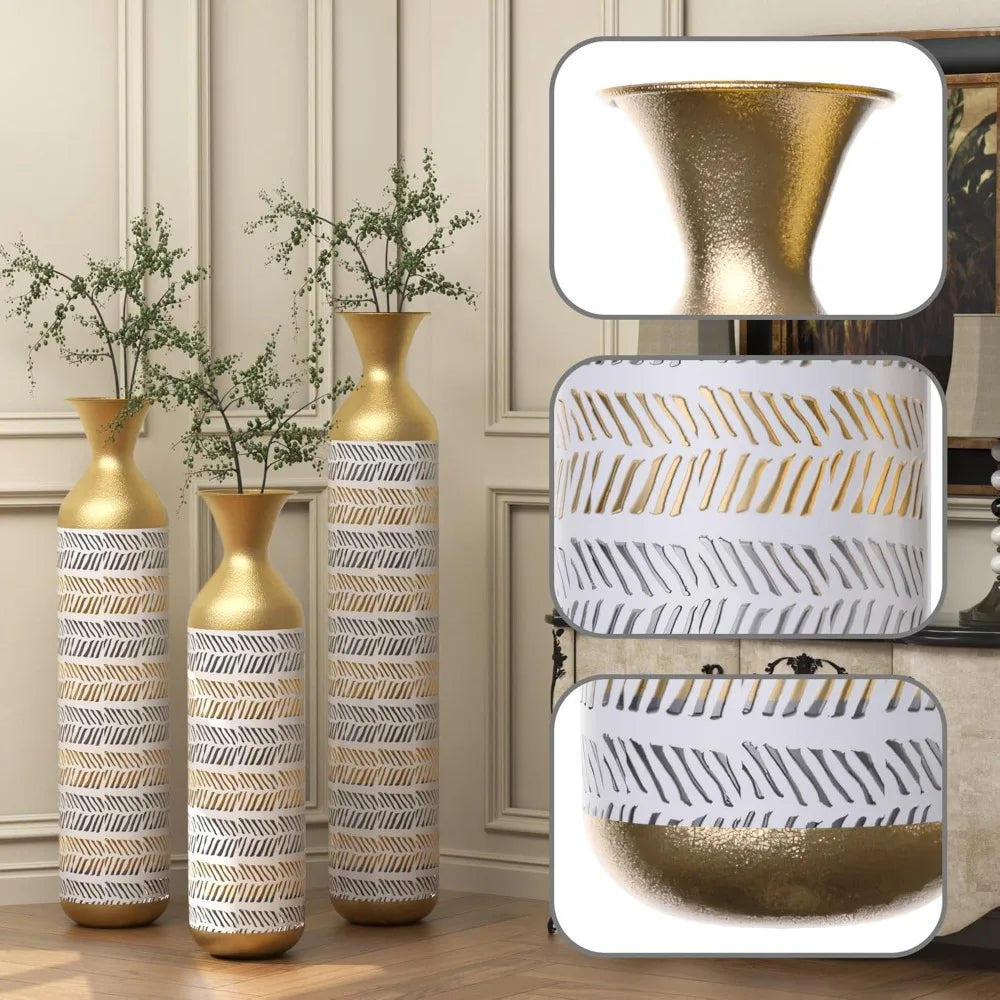 Decorative Vase Set of 3 Oversized Floor Tall Distressed Metallic Glazed Vases