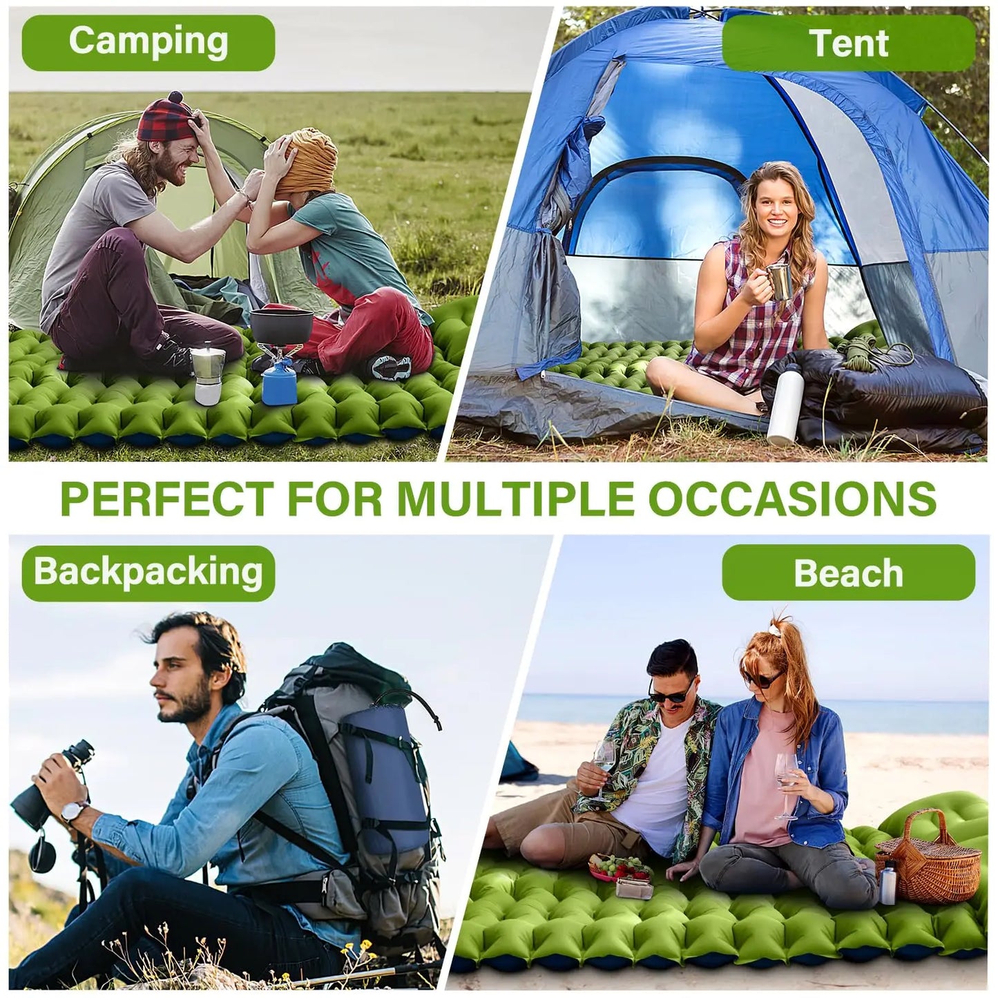 WESTTUNE Double Sleeping Pad 4 Inch Thick for Two Person with Built-in Pillow and Foot Pump Inflatable Mattress for Backpacking and Hiking