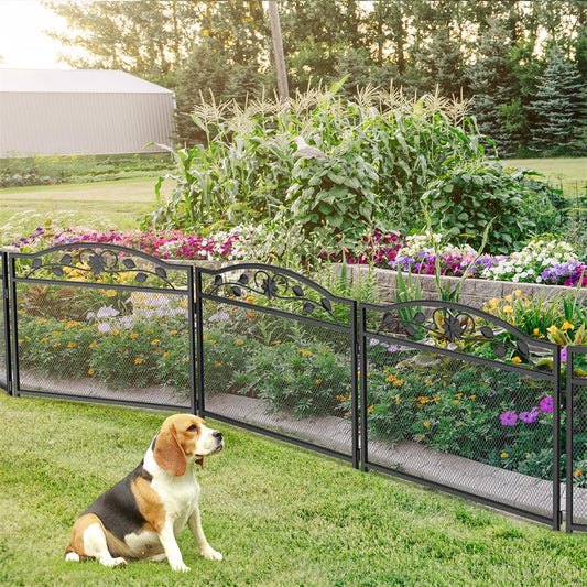Set of 5 Wrought Iron Dog Fence Panels Pet Barrier Edging Board Rails for Animal Exercise and Safety