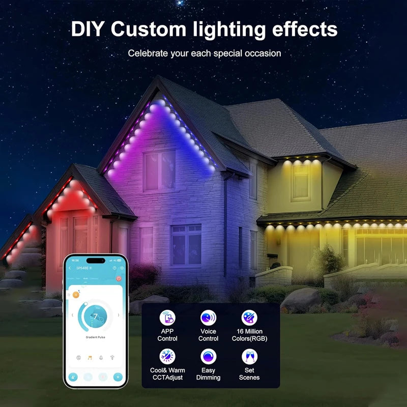 Permanent Outdoor Smart RGBIC Eaves LED Lights for Christmas Holiday Decorations